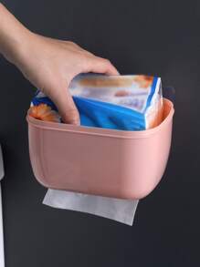 1pc Plastic Toilet Paper Holder, Minimalist Two Tone Punch-Free Waterproof Wall Mounted Toilet Paper Holder For Bathroom Bathroom Decor