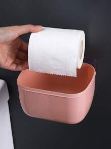 1pc Plastic Toilet Paper Holder, Minimalist Two Tone Punch-Free Waterproof Wall Mounted Toilet Paper Holder For Bathroom Bathroom Decor