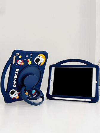 1 Funda Protectora De Silicona Con Portalápices Y Soporte Giratorio 360 Para Ipad, Diseño De Astronauta (lápiz No Incluido) Para Ipad De 9.ª Generación/ipad De 10.ª Generación Kawaii