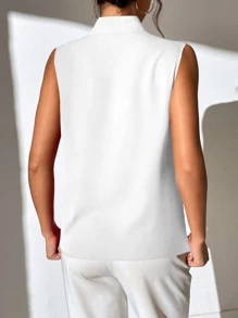 Chiquease Solid Plicated Detail Button Front Sleeveless Blouse - White - View 2