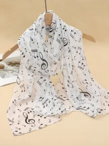 街頭音符印花圍巾，優雅的圍巾適合休閒週末穿著 - 白色 - 查看 2