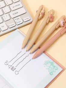 4 piezas Bolígrafo con dibujos animados con diseño de conejo empuje - Negro - Ver 4