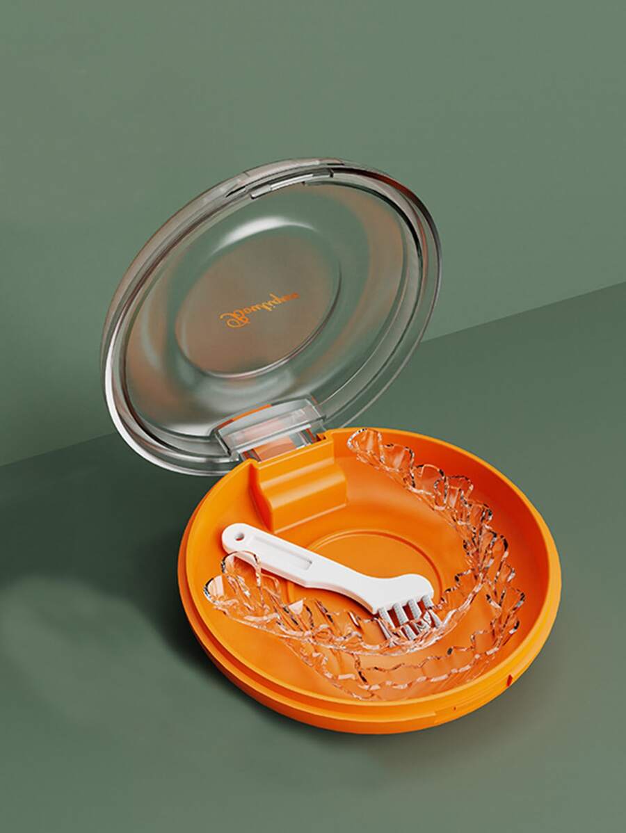 1 Hộp Di Động Dung Lượng Lớn Bằng Nhựa Hộp Giữ Niềng Răng, Hộp Đựng Đồ Họa Chữ Cái Với Bàn Chải Làm Sạch Cho Niềng Răng Bảo Vệ Miệng Răng Giả Chỉnh Nha Lưu Trữ - trái cam - Xem 1