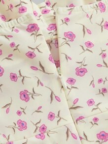 SHEIN MOD 小碎花肩上打結前打結多層吊帶連衣裙 - 黃色 - 查看 3
