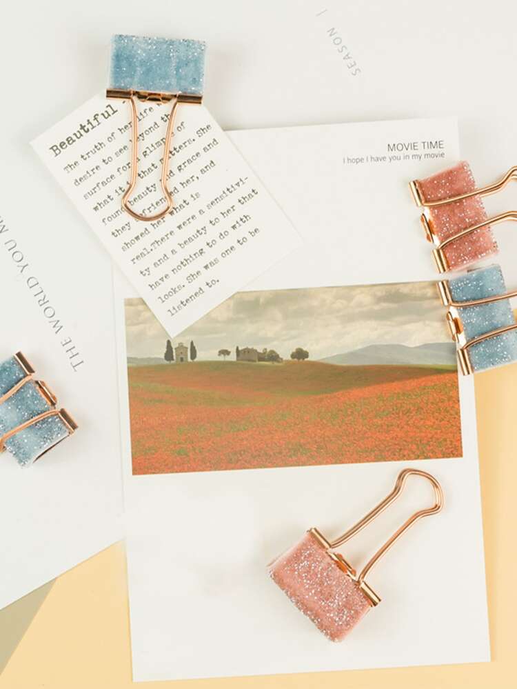 6pcs Glitter Binder Clip - Pink - View 3