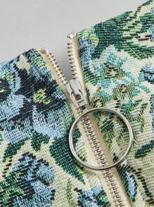 SHEIN MOD Floral Jacquard Knot Cuff Lantern Sleeve Ruched Blouse - Multicolor - View 3