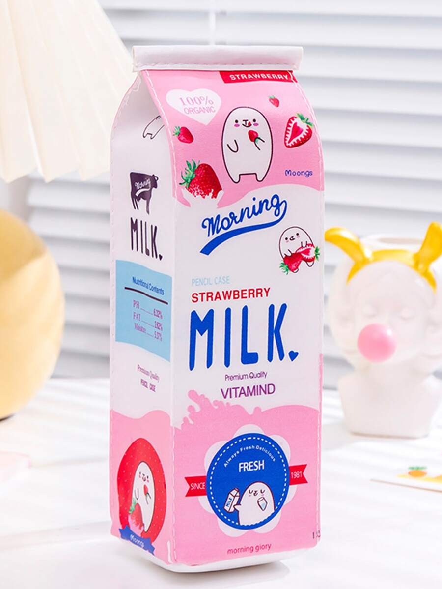 1 件可爱卡哇伊铅笔盒，创意牛奶儿童铅笔袋，便携式笔筒，新奇文具零钱包收纳袋，返校用品返校，返校，学校用品