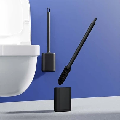 1pc TPR Toilet Brush, Minimalist Black Wall Mounted Long Handle Toilet Cleaning Brush For Toilet Bathroom Decor Fall Decor
