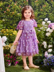 SHEIN Đầm bé gái Thêu Dây kéo Hoa Boho - Màu tím  Violet - Xem 2