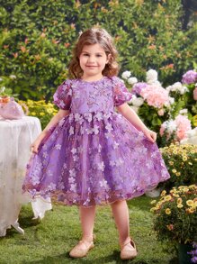 SHEIN Đầm bé gái Thêu Dây kéo Hoa Boho - Màu tím  Violet - Xem 1