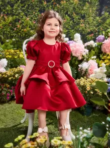 Cô Gái Trẻ Ống tay áo Xoay eo Eo Đầm - Đỏ - Xem 1