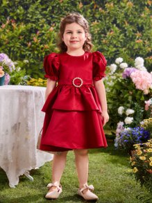 Cô Gái Trẻ Ống tay áo Xoay eo Eo Đầm - Đỏ - Xem 3