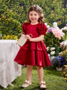 Cô Gái Trẻ Ống tay áo Xoay eo Eo Đầm - Đỏ - Xem 4