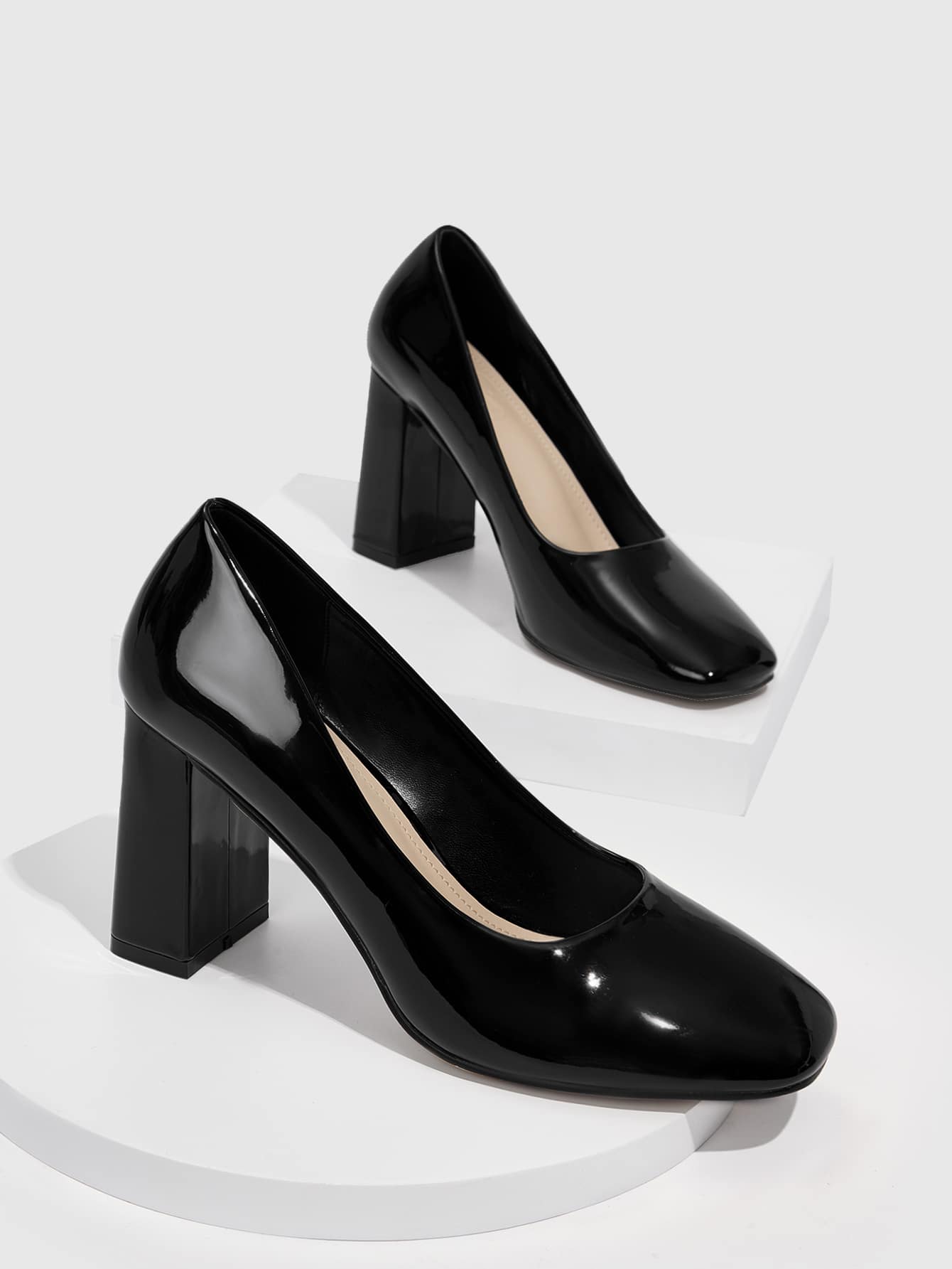 CUCCOO BIZCHIC Women's Shoes Fashion Square Toe Chunky Heeled Court Elegant Black Versatile High Heels For Summer Graduation Heels Prom Heels Vacation Shoes Summer Elegant Basics Business Casual Business Chic Christmas Fall New Year Holiday