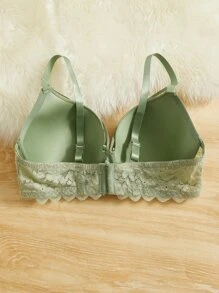 Plus Contrast Lace Underwire Bra - Mint Green - View 2