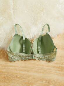 Plus Floral Lace Scallop Trim Underwire Bra - Mint Green - View 2