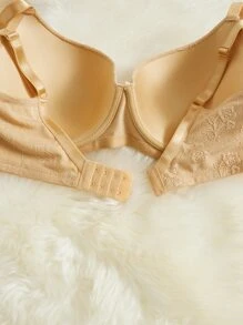 Plus Floral Embroidery Underwire Bra - Khaki - View 3