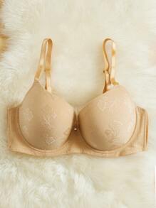 Plus Floral Embroidery Underwire Bra - Khaki - View 4