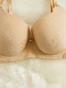 Plus Floral Embroidery Underwire Bra - Khaki - View 5