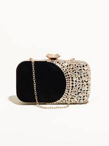Bolso de cubo decorado con cristales, de diseño con cordón, de estilo casual de negocios, ligero. Bolso transparente de con cuentas de perlas falsas, bolso de noche elegante, exquisito y de lujo discreto con cristales, perfecto para fiestas, cenas, vestidos de fiesta de Navidad, para chica, mujer, novia