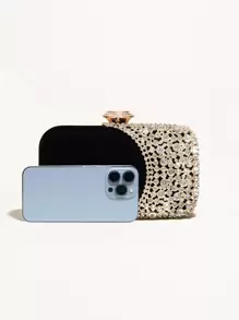 Bolso de cubo decorado con cristales, de diseño con cordón, de estilo casual de negocios, ligero. Bolso transparente de con cuentas de perlas falsas, bolso de noche elegante, exquisito y de lujo discreto con cristales, perfecto para fiestas, cenas, vestidos de fiesta de Navidad, para chica, mujer, novia