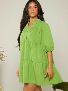 SHEIN VCAY 小高領荷葉邊娃娃裙 - 青檸色 - 查看 4