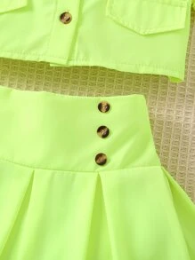 小女童翻蓋細節襯衫和百褶半身裙和吊帶上衣 - 彩色 - 查看 4