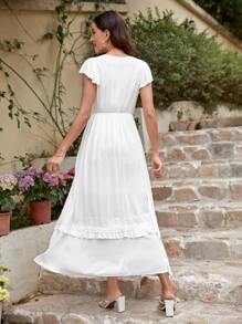 SHEIN VCAY Vestido unicolor con encaje ribete con fruncido