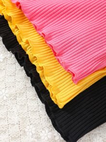 Baby 3pcs Ribbed Knit Lettuce Trim Cami Top - Multicolor - View 3