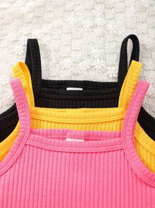 Baby 3pcs Ribbed Knit Lettuce Trim Cami Top - Multicolor - View 5
