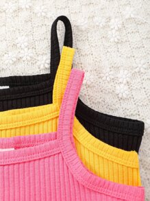 Baby 3pcs Ribbed Knit Lettuce Trim Cami Top - Multicolor - View 6
