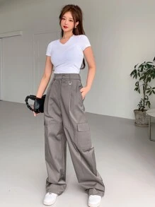 DAZY 實色v領短袖t恤 - 白色 - 查看 6