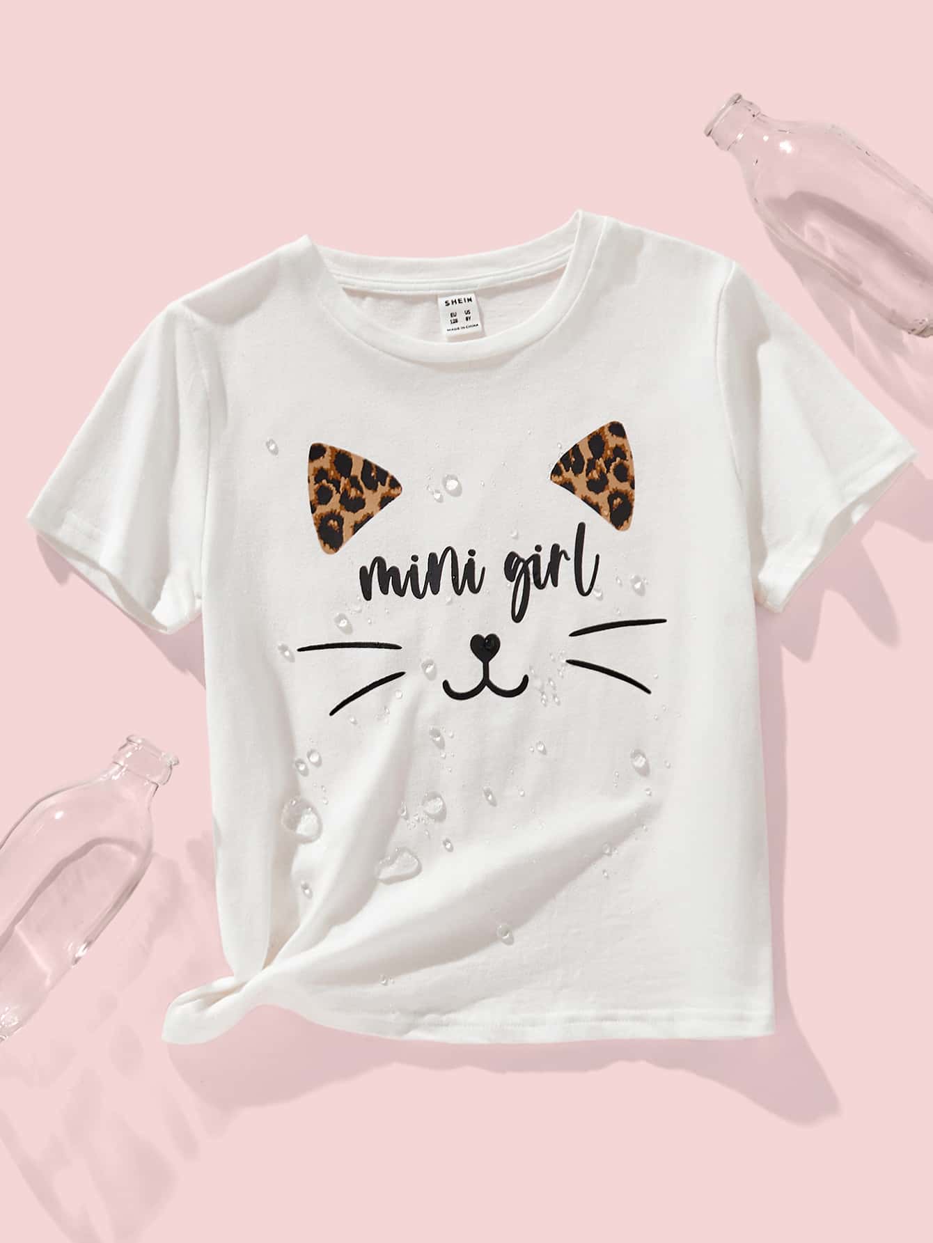 SHEIN Girls Cartoon & Letter Graphic Water-Repellent Tee - White - View 1