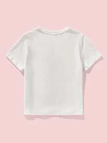 SHEIN Girls Cartoon & Letter Graphic Water-Repellent Tee - White - View 2