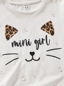 SHEIN Girls Cartoon & Letter Graphic Water-Repellent Tee - White - View 3