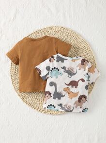 SHEIN Baby Boy 2pcs Dinosaur Print Tee - Multicolor - View 2