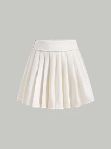 SHEIN MOD Solid Pleated Skirt - Beige - View 1