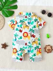男嬰動物印花襯衫連體短褲 - 彩色 - 查看 2