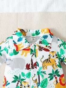 男嬰動物印花襯衫連體短褲 - 彩色 - 查看 3