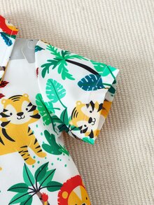 男嬰動物印花襯衫連體短褲 - 彩色 - 查看 4