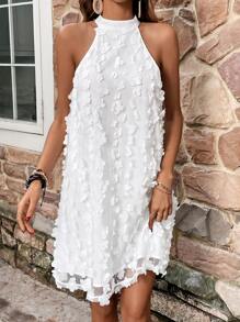 SHEIN VCAY 貼花細節繞頸洋裝