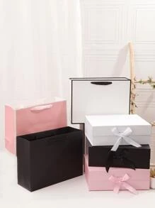 1pc Paper Gift Box(1 Gift Bag), Pink Gift Packaging Box For Party - Pink - View 7