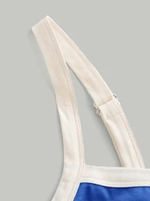 SHEIN MOD Áo ba lỗ nữ màu tương phản trang trí giản dị đa năng - Xanh đậm - Xem 4