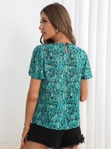 SHEIN Clasi Allover Print Butterfly Sleeve Blouse
