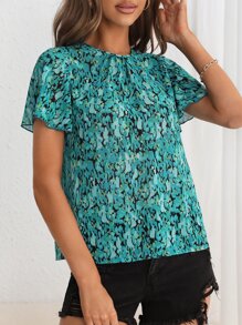 SHEIN Clasi Allover Print Butterfly Sleeve Blouse