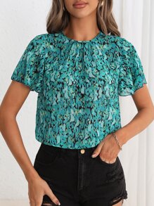 SHEIN Clasi Allover Print Butterfly Sleeve Blouse