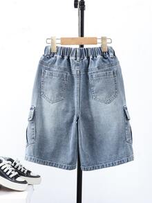 Boys Flap Pocket Side Denim Shorts - Light Wash - View 2