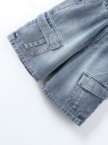 Boys Flap Pocket Side Denim Shorts - Light Wash - View 5