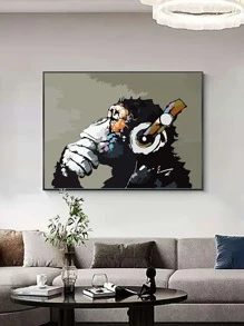 1pc PVC Wall Sticker, Modern Headphone & Chimpanzee Pattern Wall Decal For Home - Multicolor - View 1