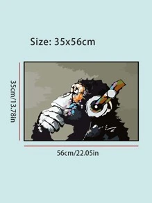 1pc PVC Wall Sticker, Modern Headphone & Chimpanzee Pattern Wall Decal For Home - Multicolor - View 4